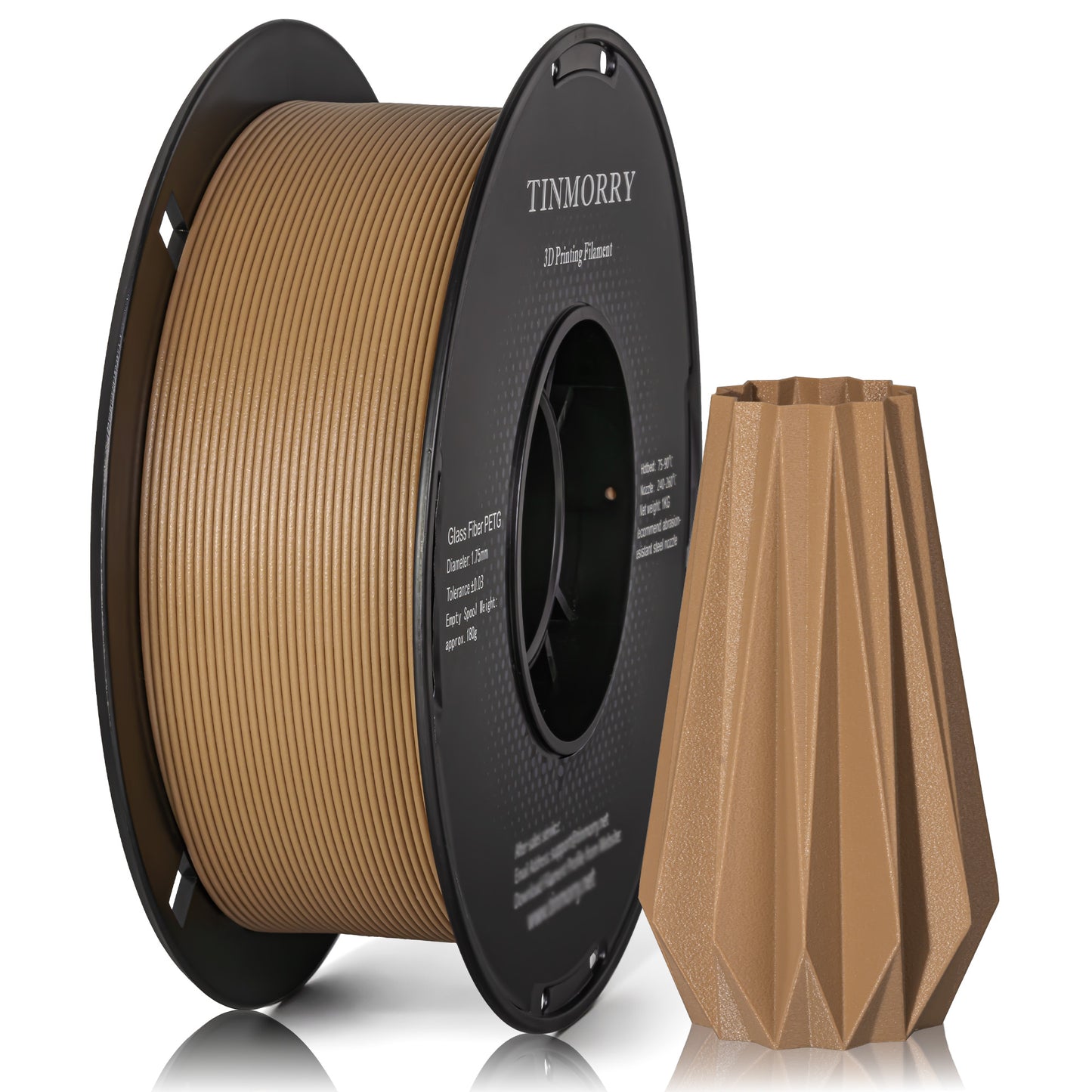 TINMORRY Glasfaserverstärktes PETG-Filament, hochschlagfestes PETG-GF-3D-Druckfilament, Langlebigkeit und Steifigkeit, perfekt kompatibel mit Bambu Lab FDM-3D-Drucker, 1 kg, 1 Spule, Braun
