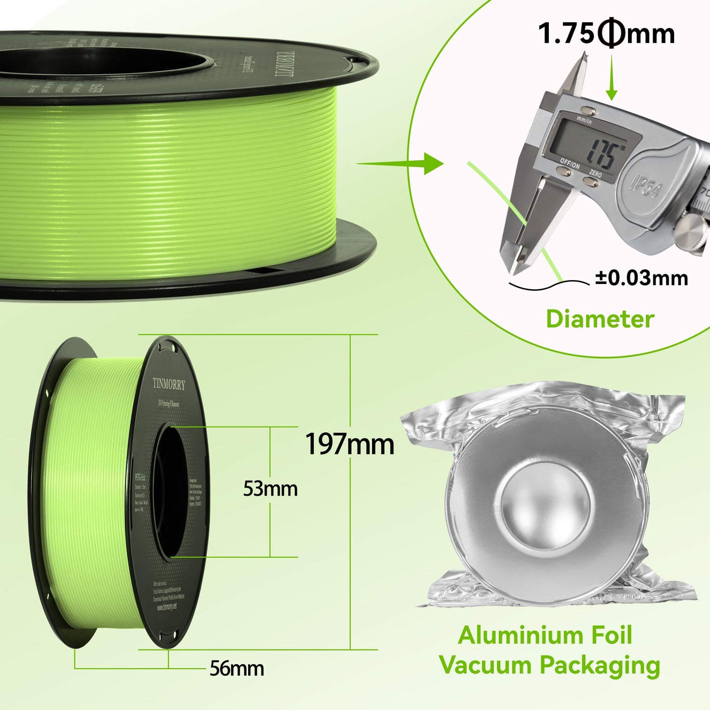 Glowing PETG 3D Printer Filament 1.75mm, 1 KG, Glow Yellow Green