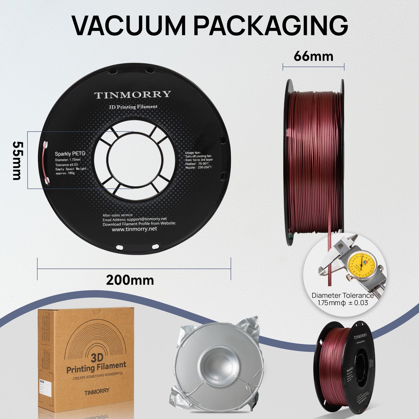 Sparkly PETG 3D Printer Filament 1.75mm, 1 KG, Sparkly Magenta