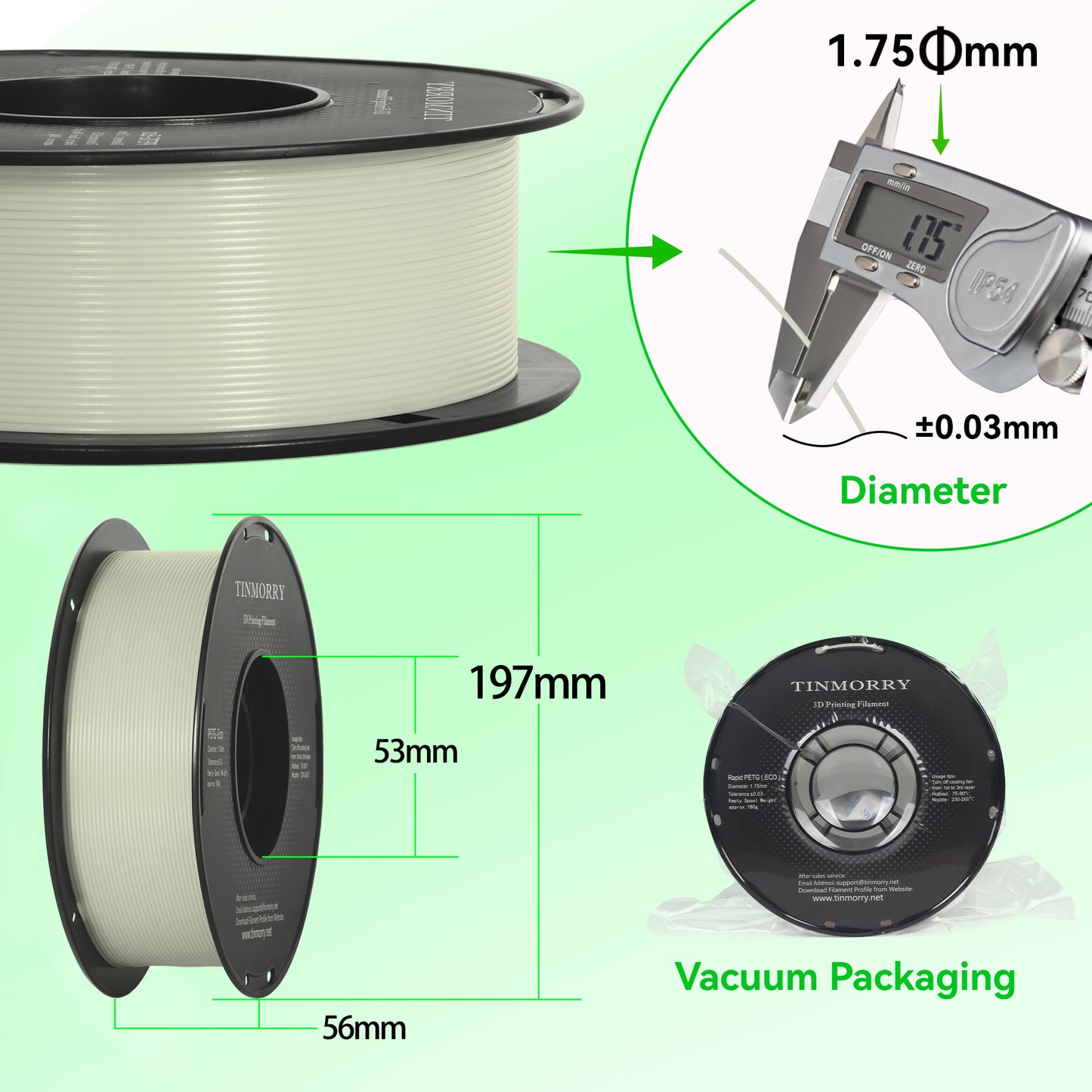 Glowing PETG 3D Printer Filament 1.75mm, 1 KG, Glow Green