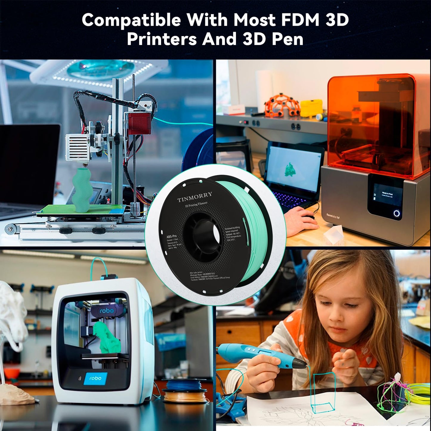 ABS-Pro 3D Printer Filament 1.75mm, 1 KG, Cyan