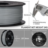 TINMORRY ASA-Filament 1,75 mm, hoch UV- und hitzebeständiges 3D-Druckerfilament, langlebig und robust, Maßgenauigkeit +/- 0,03 mm, perfekt zum Drucken von Funktionsteilen im Außenbereich, 1-kg-Spule, grau 