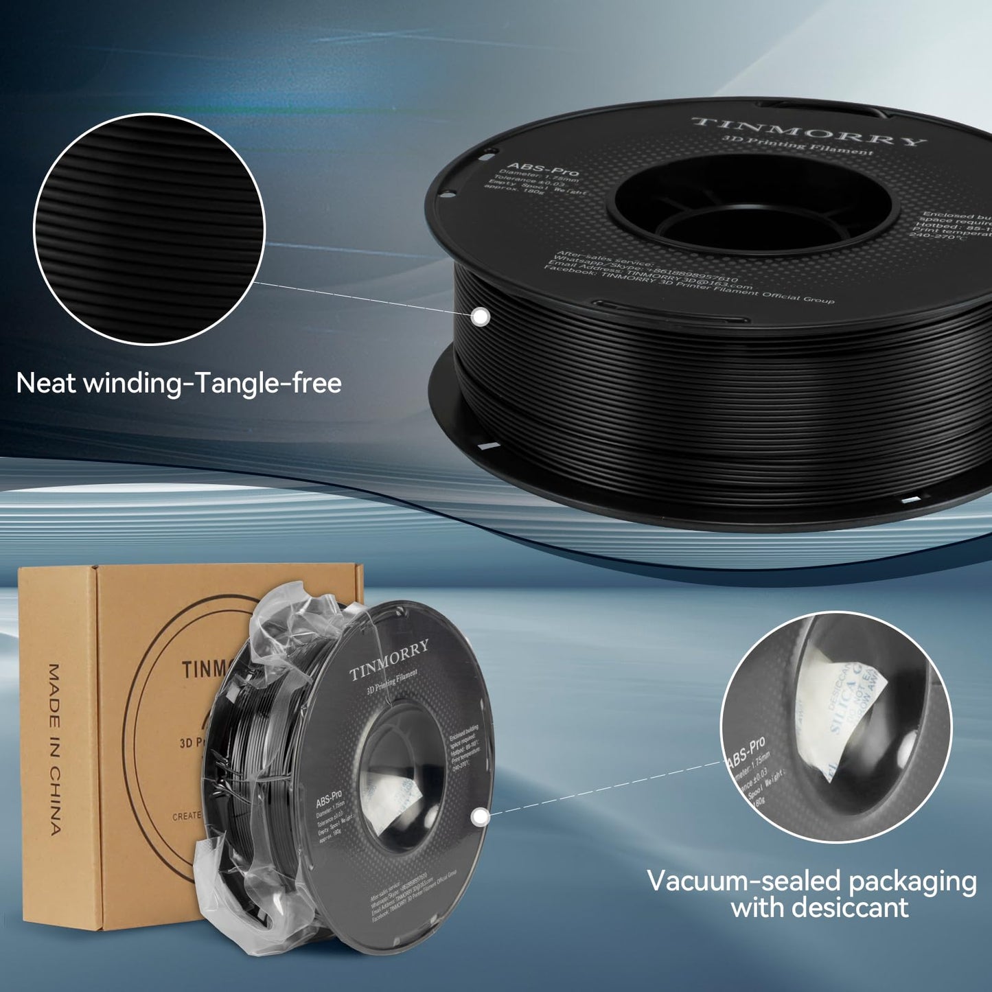 ABS-Pro 3D Printer Filament 1.75mm, 1 KG, Black