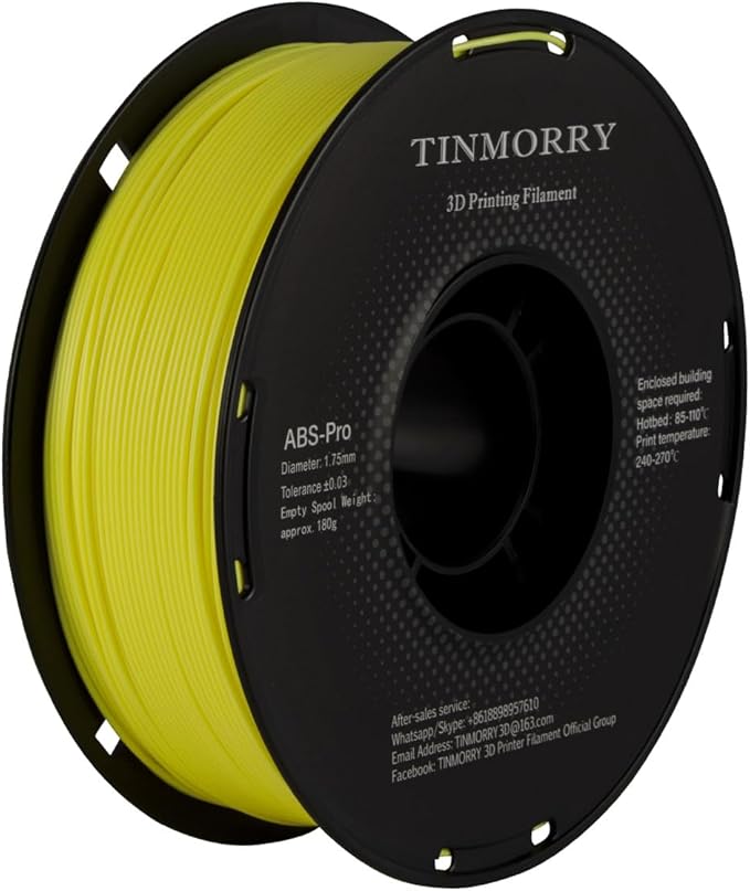 TINMORRY ABS Filament 1.75mm, ABS (Pro) 3D Drucker Filament 1KG, gute Hitzebeständigkeit, stark & haltbar, Maßgenauigkeit ±0.03mm, Gelb