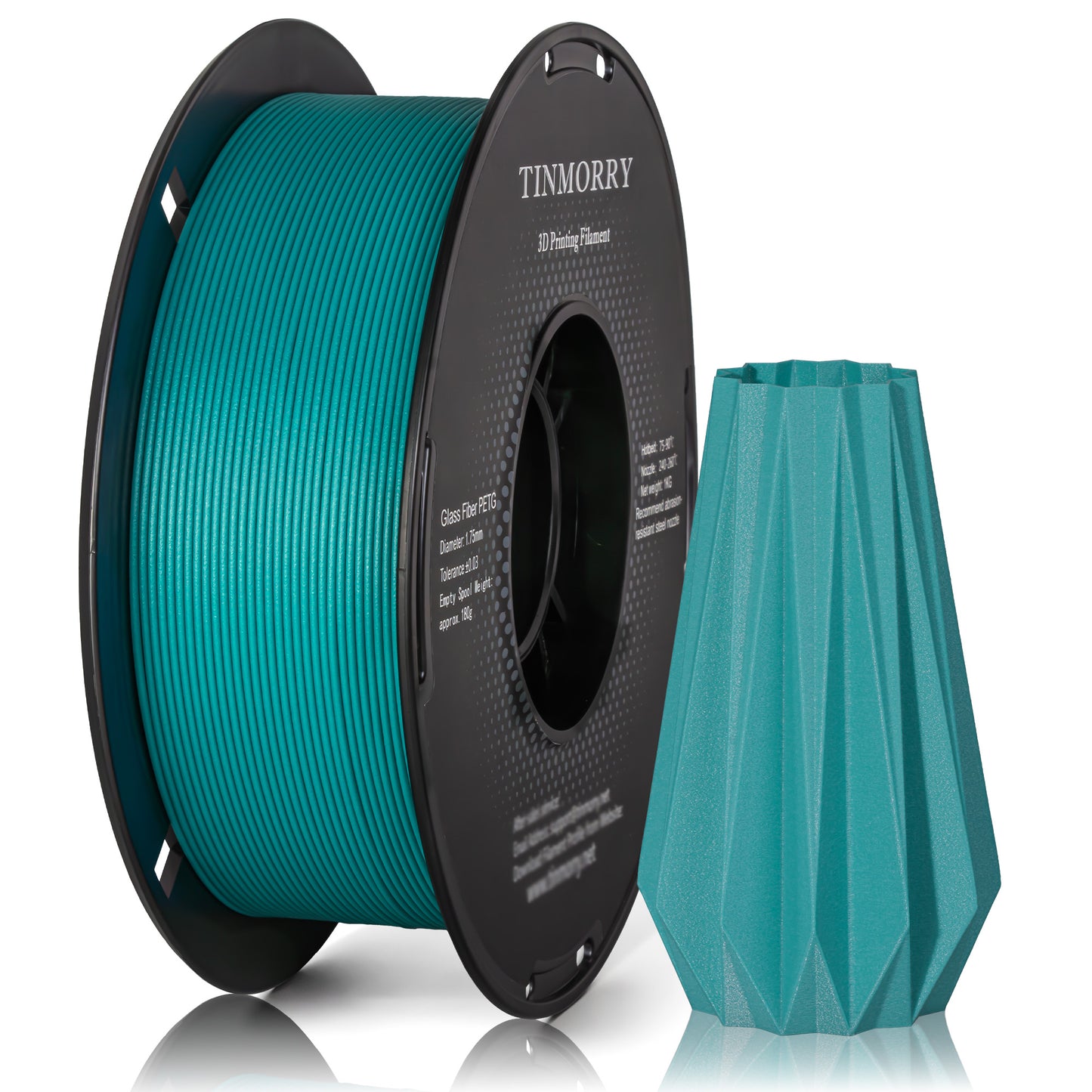 TINMORRY Glasfaserverstärktes PETG-Filament, hochschlagfestes PETG-GF-3D-Druckfilament, Langlebigkeit und Steifigkeit, perfekt kompatibel mit Bambu Lab FDM-3D-Drucker, 1 kg, 1 Spule, Wasserblau