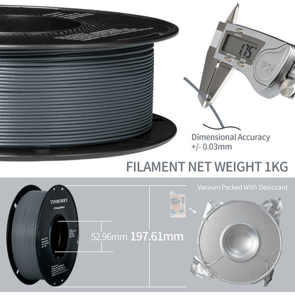 TINMORRY Glasfaserverstärktes PETG-Filament, hochschlagfestes PETG-GF-3D-Druckfilament, Haltbarkeit und Steifheit, perfekt kompatibel mit Bambu Lab FDM-3D-Drucker, 1 kg, 1 Spule, Frosted Grey