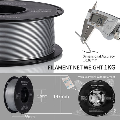 Metallic PETG 3D Printer Filament 1.75mm, 1 KG, Metallic Silver