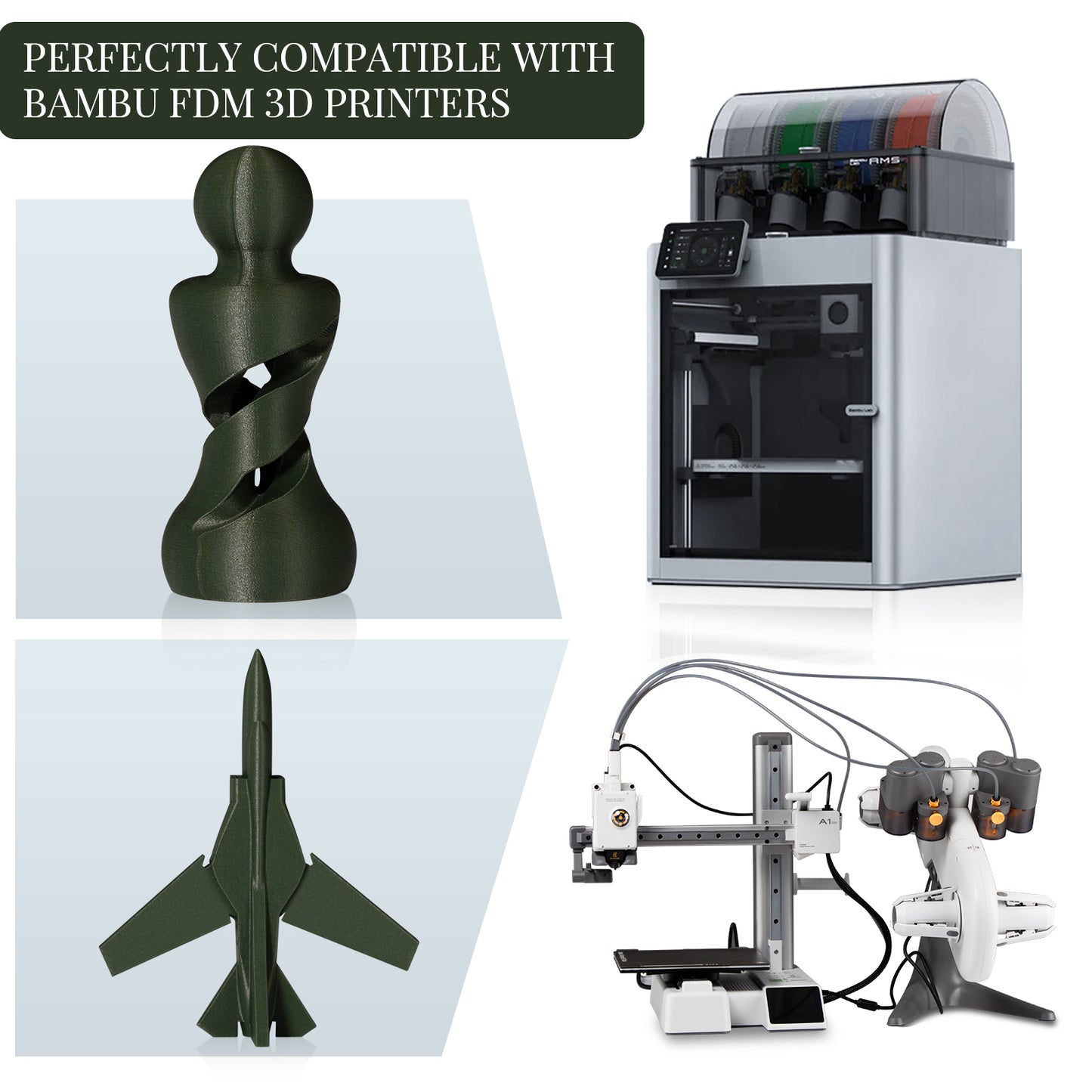 Carbon Fiber PETG 3D Printer Filament 1.75mm, 1 KG, Olive Green