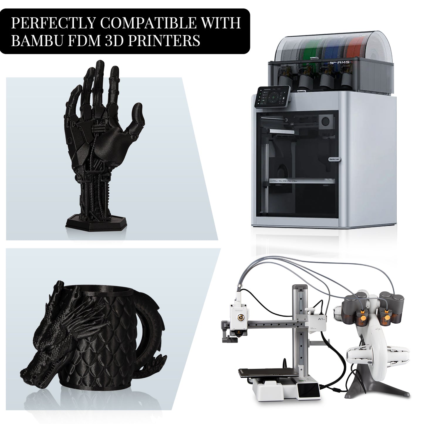 Carbon Fiber PETG 3D Printer Filament 1.75mm, 1 KG, Black