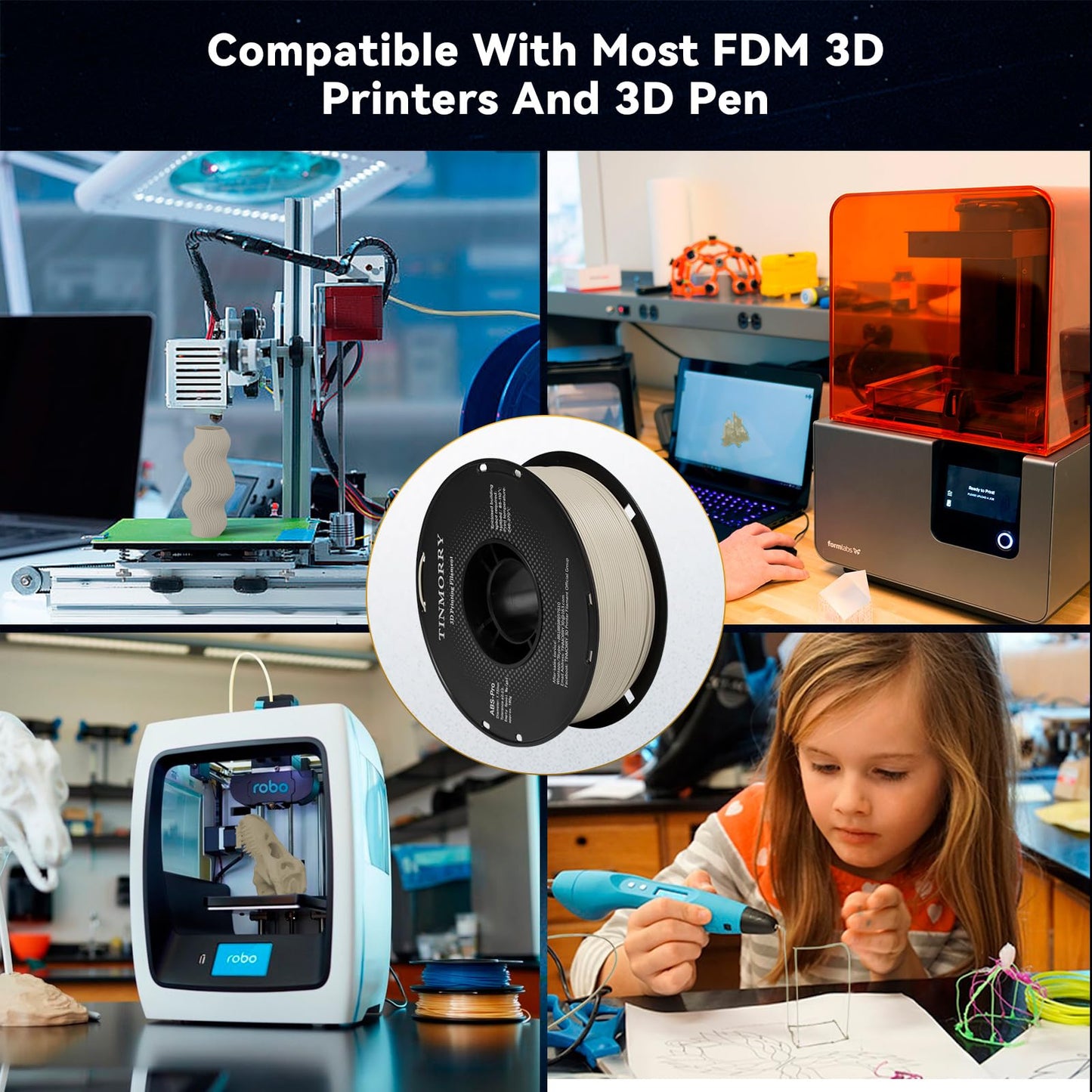 TINMORRY ABS Filament 1.75mm, ABS (Pro) 3D Drucker Filament 1KG, gute Hitzebeständigkeit, stark & haltbar, Maßgenauigkeit ±0.03mm, Warm Grau
