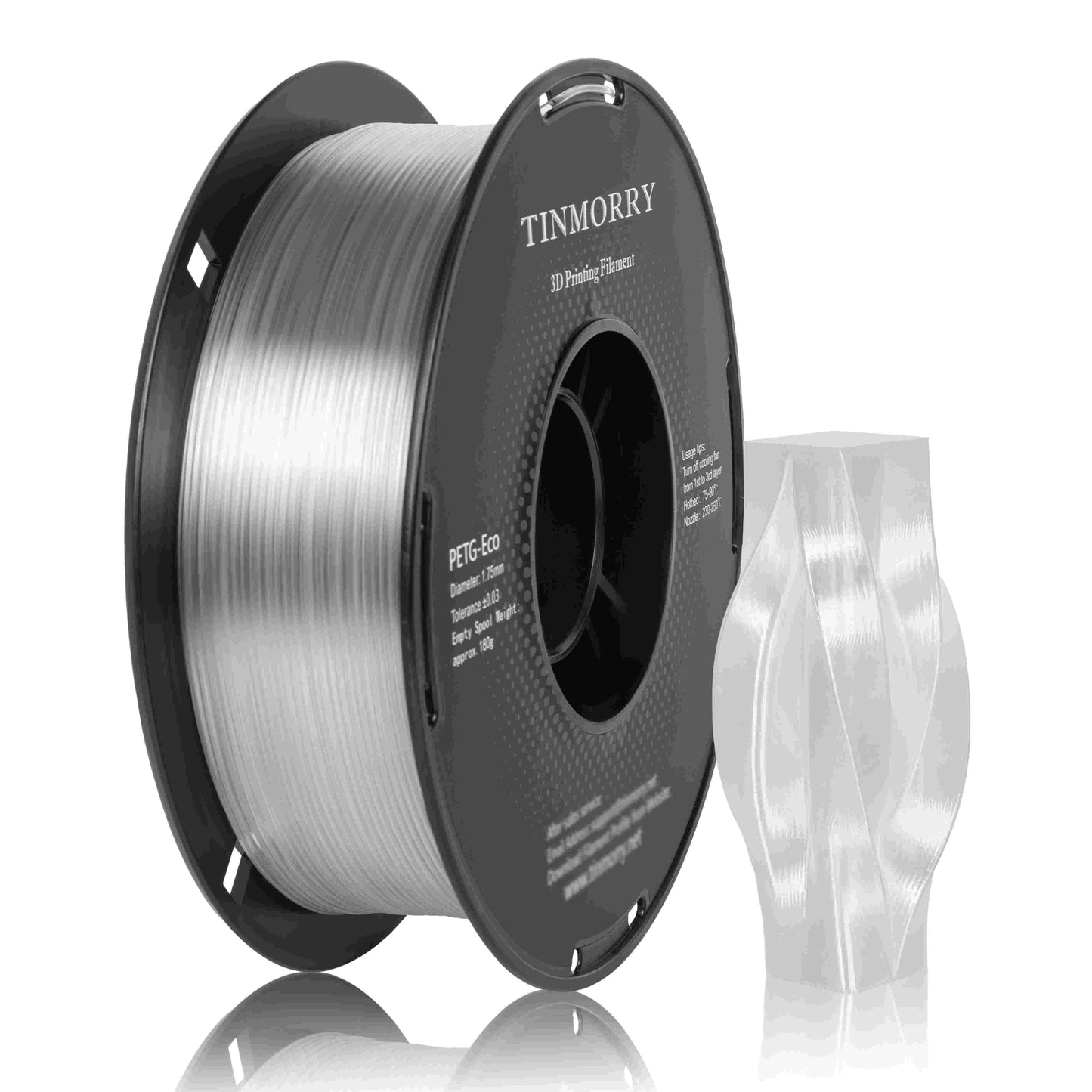 TINMORRY PETG フィラメント 1.75mm、Rapid PETG-Eco 3D プリント フィラメント、Bambu Lab/Creality K1C / FLASHFORGE Adventurer 5M FDM 3D プリンター対応、1 KG 1 スプール、透明