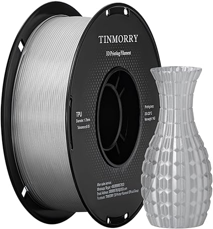 TINMORRY Filament TPU 1.75 mm, TPU Filament 3D Printing Materials for 3D Printer, 1 KG, 1 Spool, Transparent