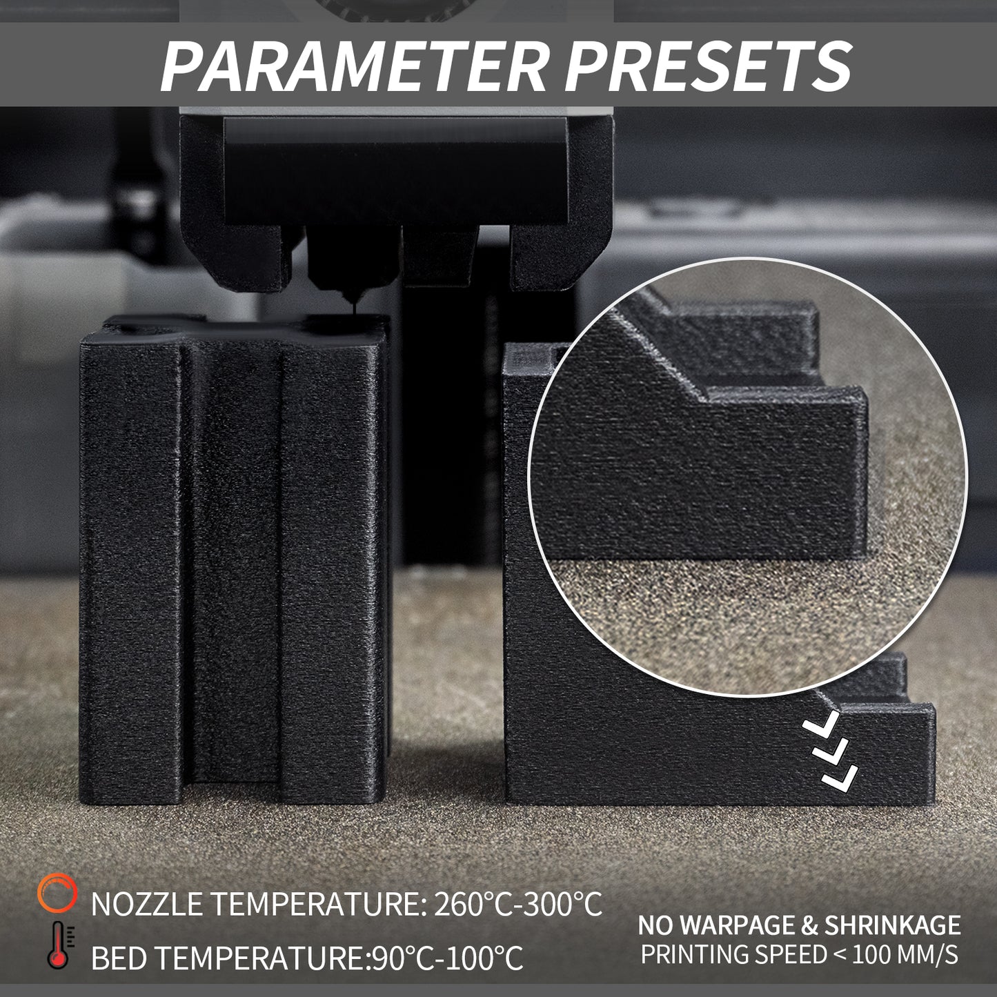 Glass Fiber PET 3D Printer Filament 1.75mm, 1 KG, Black