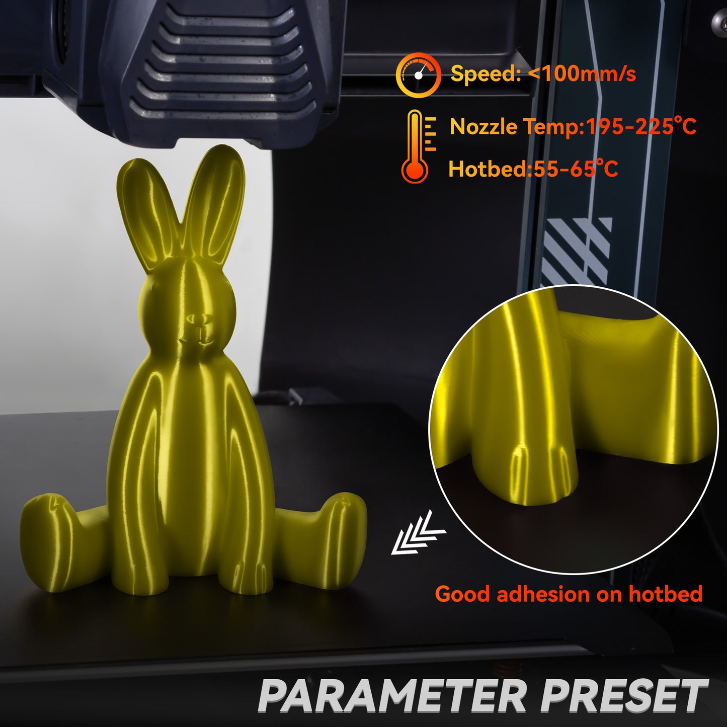 Silk PLA 3D Printer Filament 1.75mm, 1 KG, Light Gold