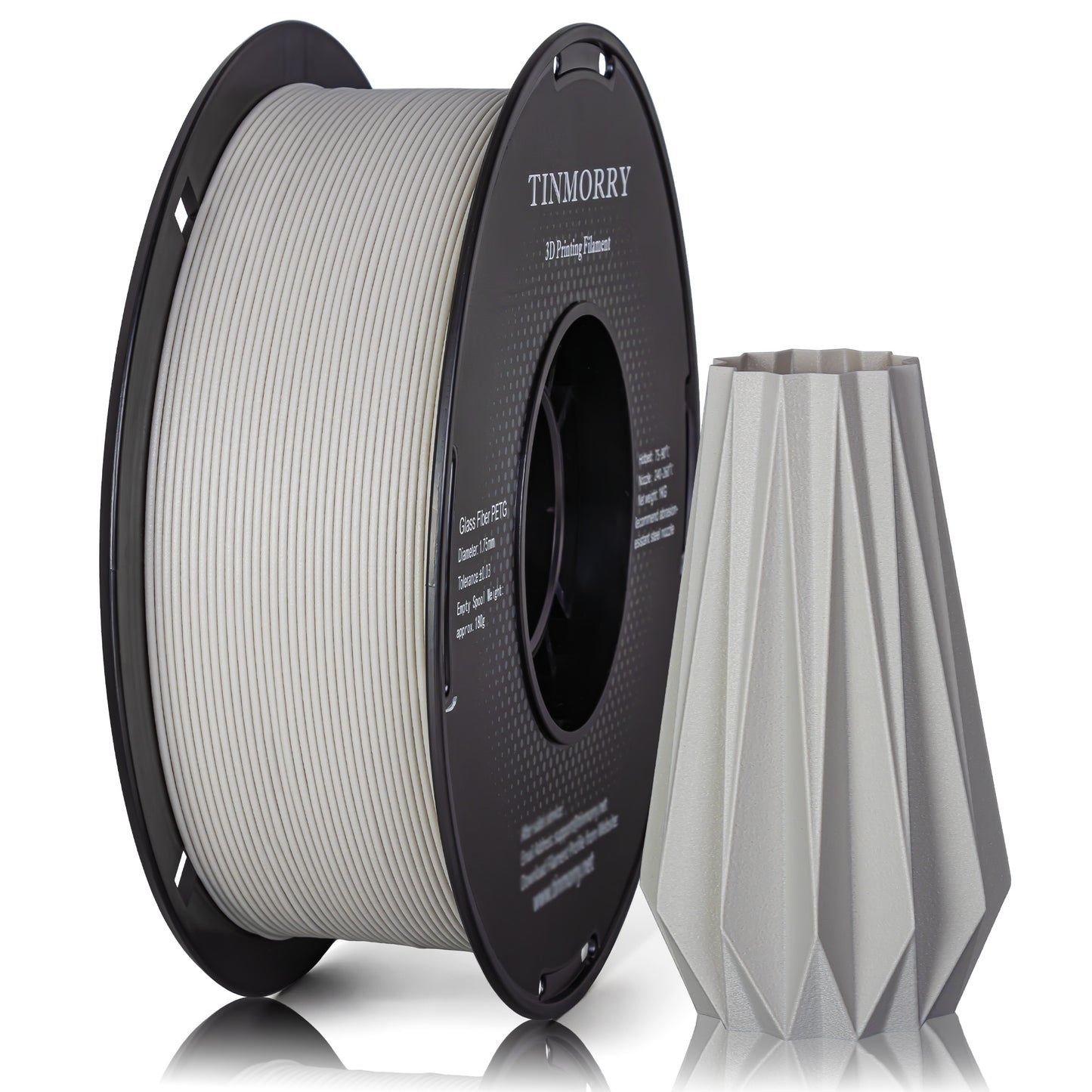 TINMORRY Glasfaserverstärktes PETG-Filament, hochschlagfestes PETG-GF-3D-Druckfilament, Langlebigkeit und Steifigkeit, perfekt kompatibel mit Bambu Lab FDM-3D-Druckern, 1 kg, 1 Spule, Frosted  Warmhellgrau