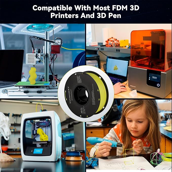 TINMORRY ABS Filament 1.75mm, ABS (Pro) 3D Drucker Filament 1KG, gute Hitzebeständigkeit, stark & haltbar, Maßgenauigkeit ±0.03mm, Gelb