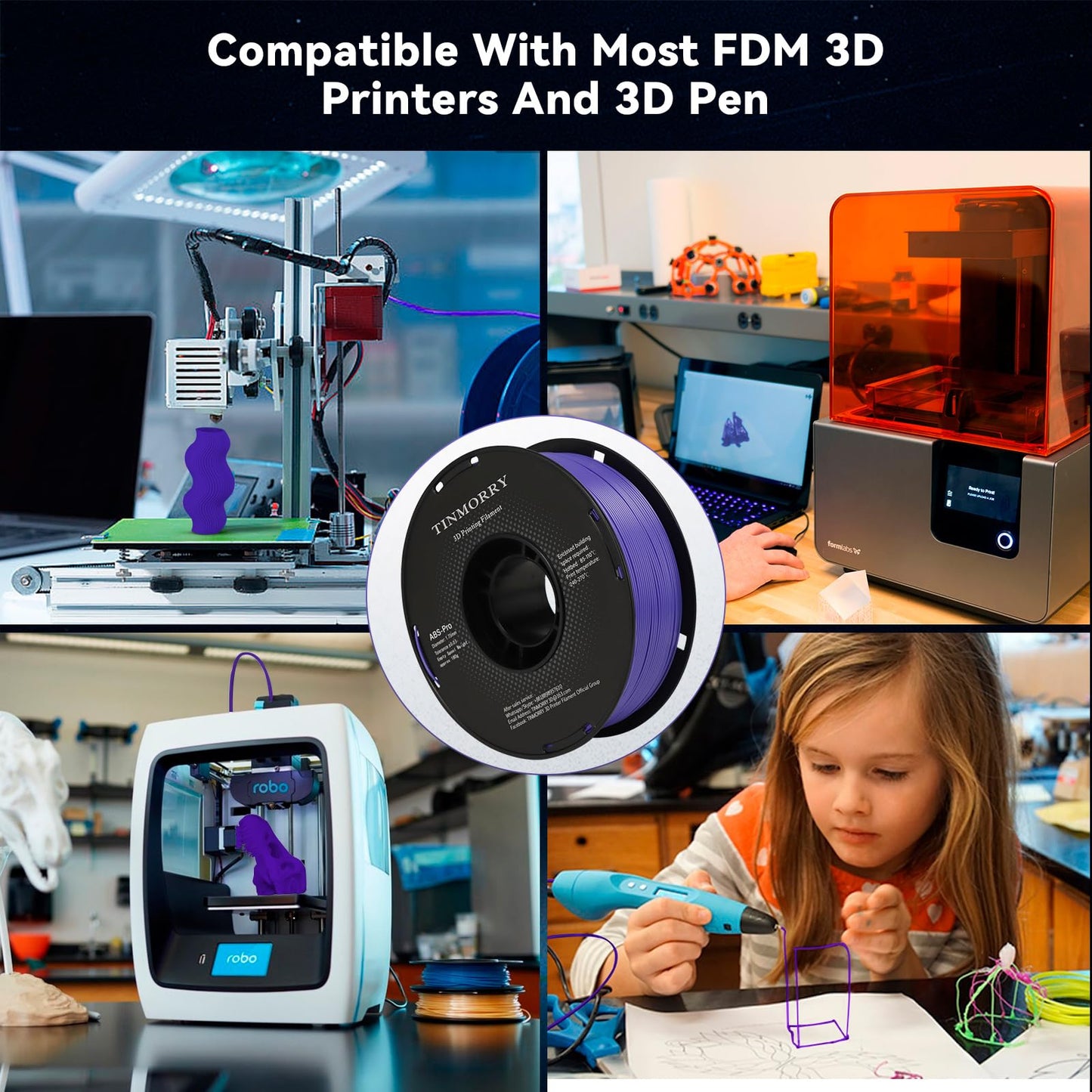 ABS-Pro 3D Printer Filament 1.75mm, 1 KG, Purple