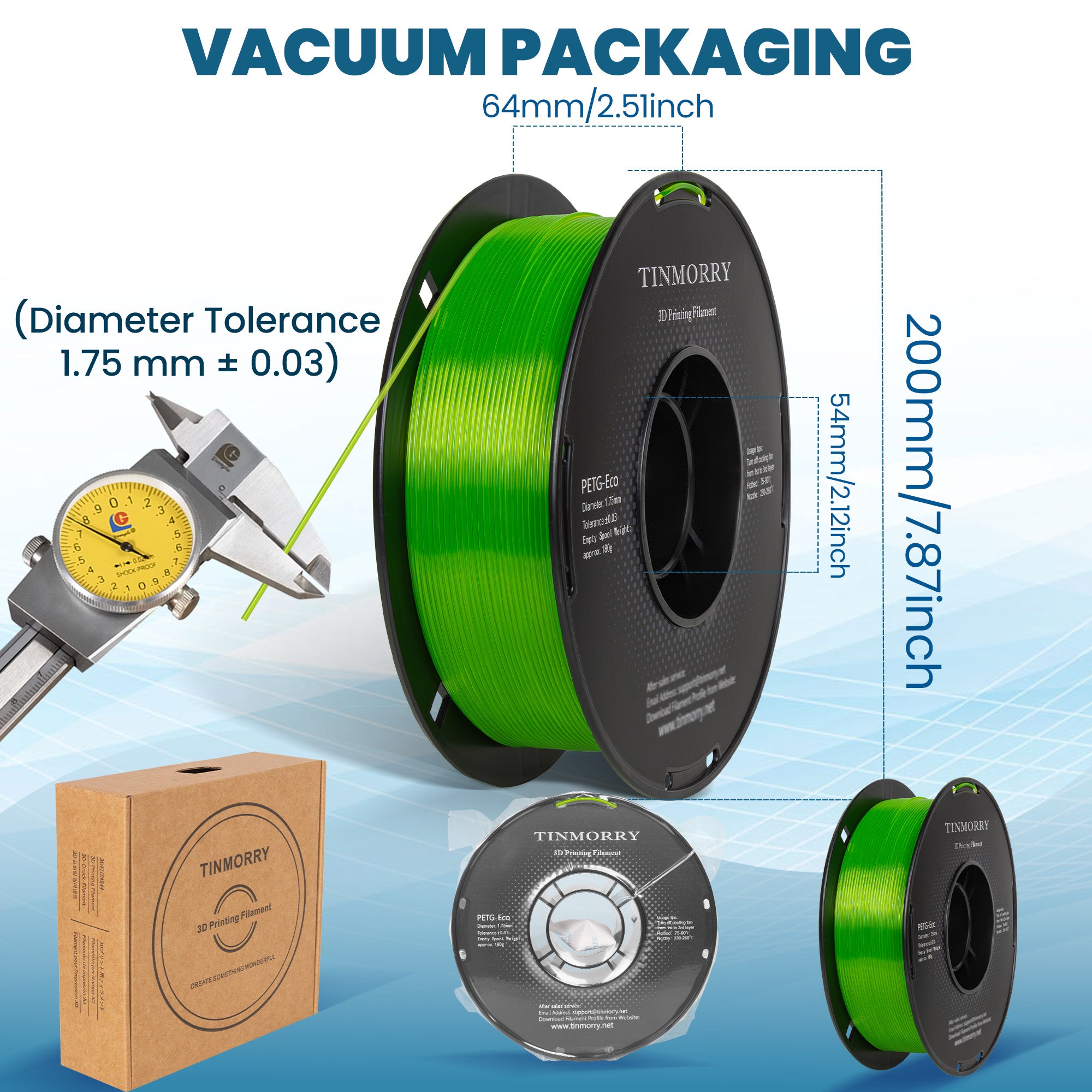 Rapid PETG-Eco 3D Printer Filament 1.75mm, 1 KG, Transparent Green