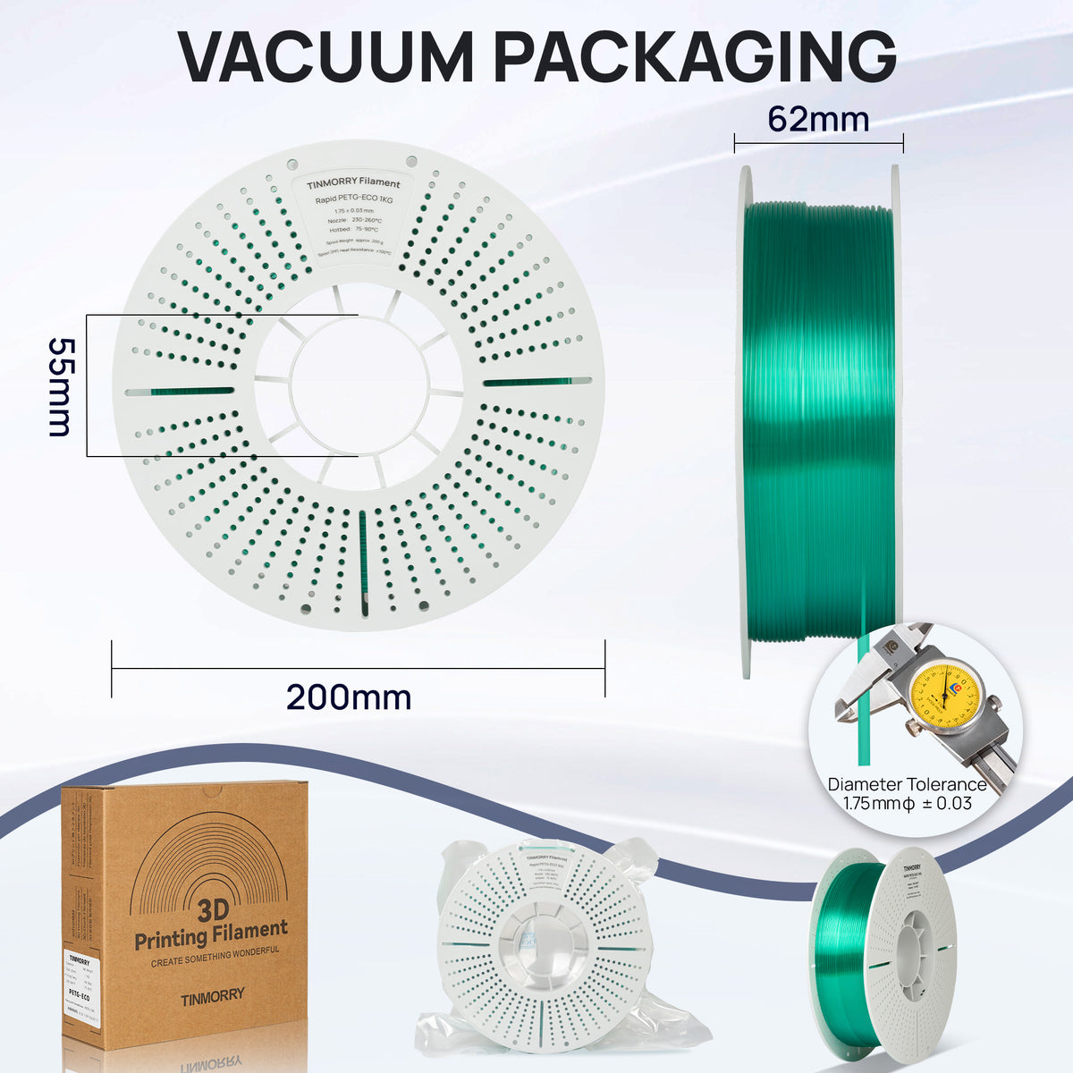 Rapid PETG-Eco 3D Printer Filament 1.75mm, 1 KG, Translucent Emerald Green