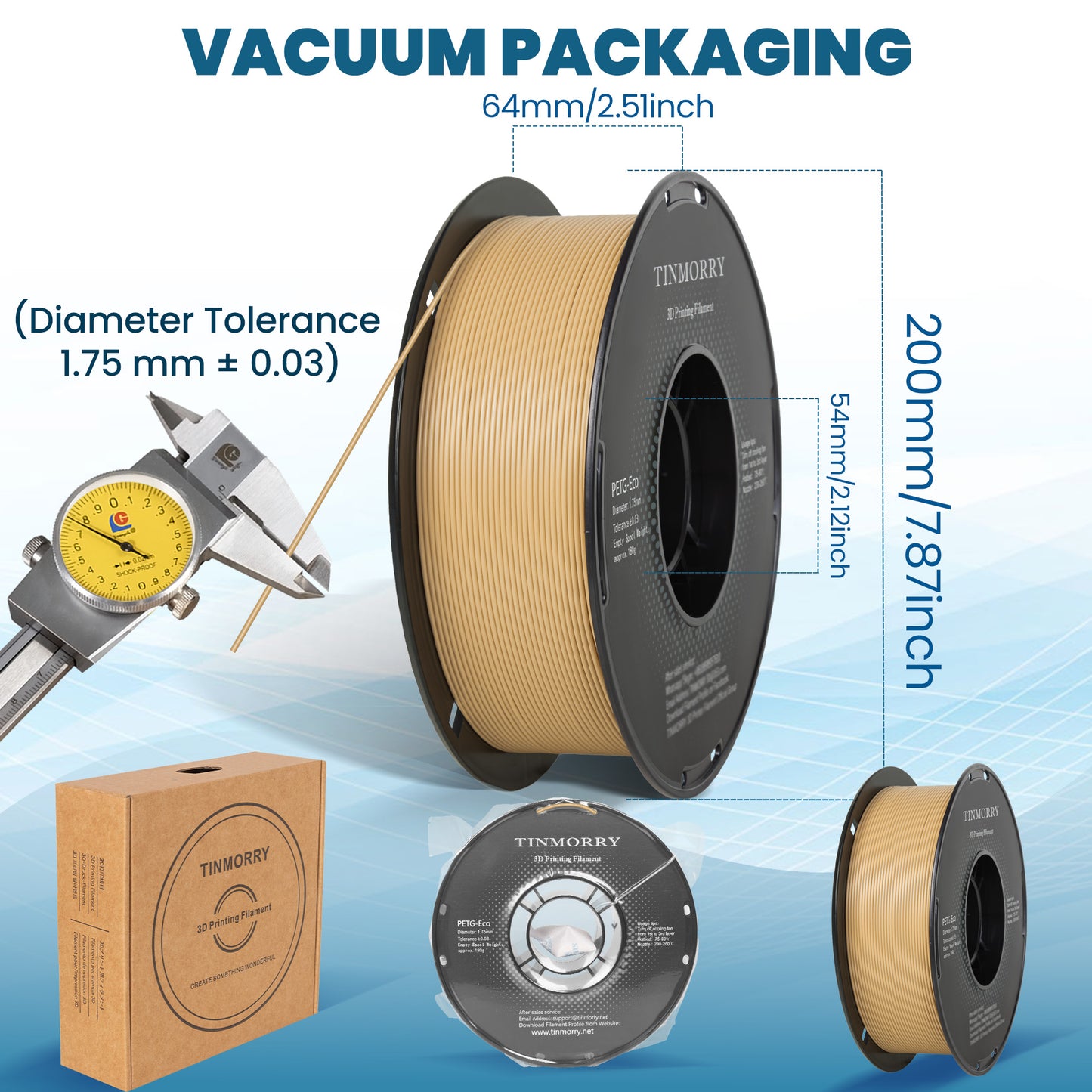 Rapid PETG-Eco 3D Printer Filament 1.75mm, 1 KG, Khaki