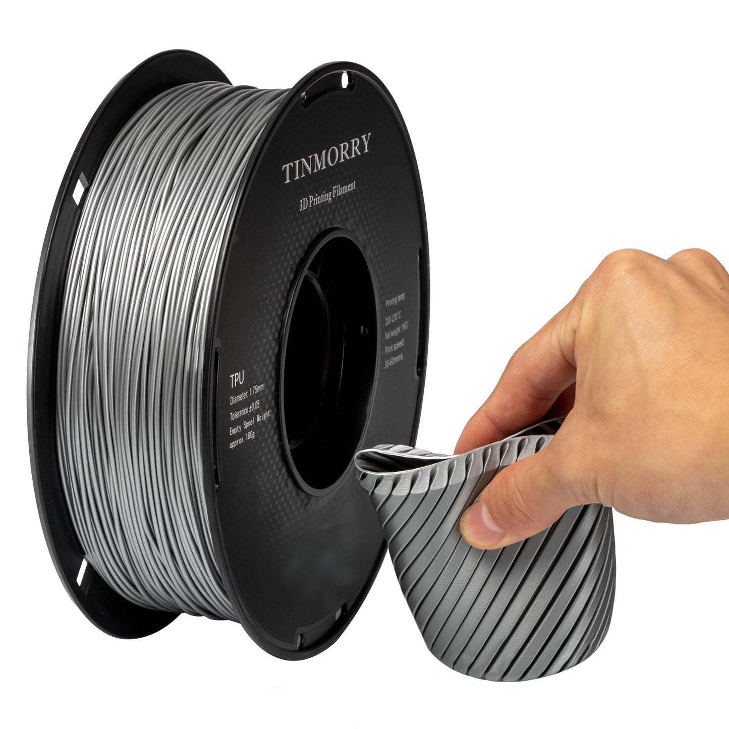 95A TPU 3D Printer Filament 1.75mm, 1 KG, Metallic Silver