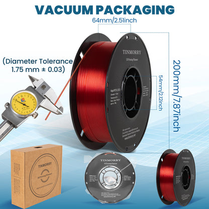 TINMORRY PETG フィラメント 1.75mm、Rapid PETG-Eco 3D プリント フィラメント、Bambu Lab/Creality K1C / FLASHFORGE Adventurer 5M FDM 3D プリンター対応、1 KG 1 スプール、透明レッド