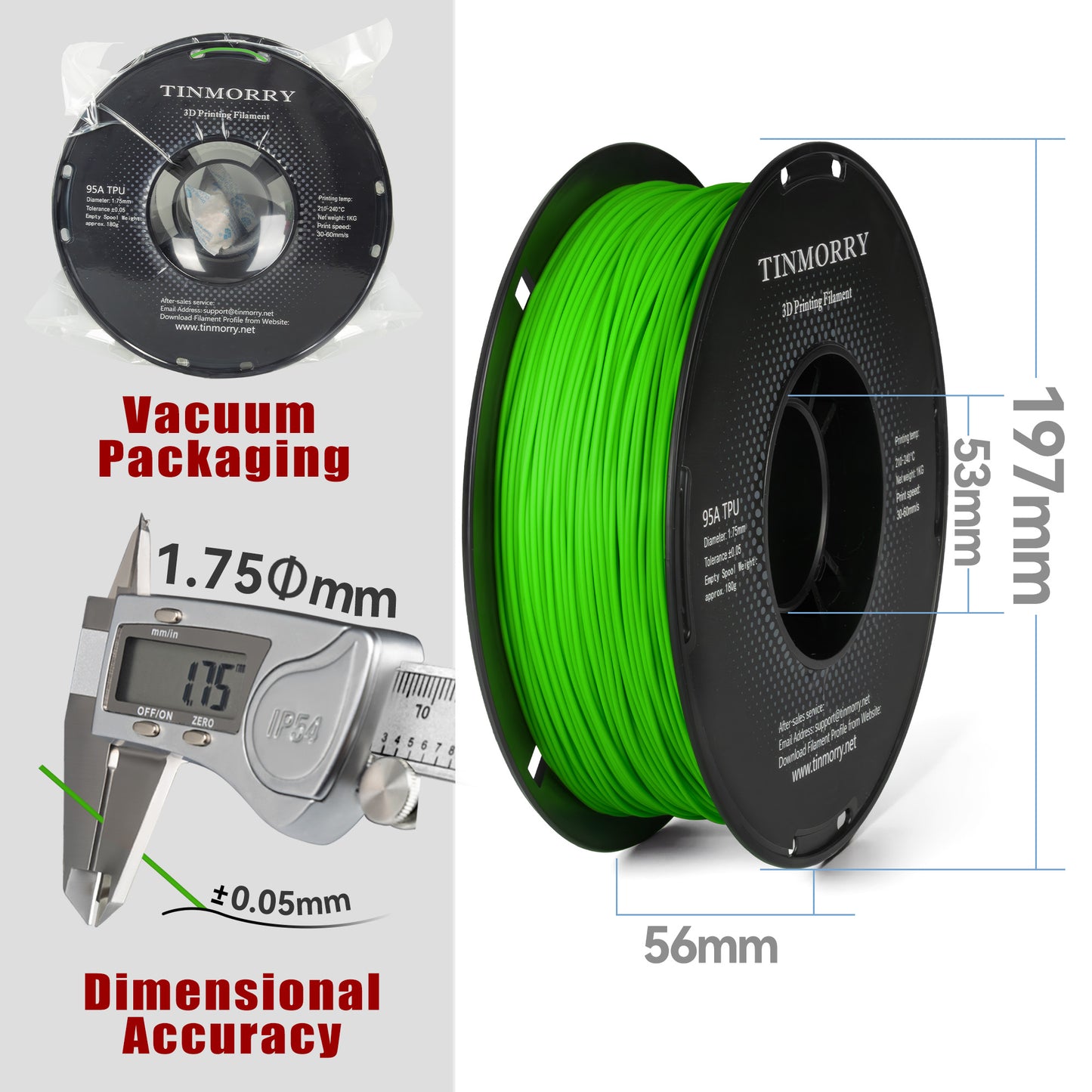 95A TPU 3D Printer Filament 1.75mm, 1 KG, Fluorescent Green