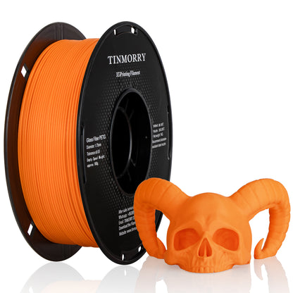 TINMORRY Glasfaserverstärktes PETG-Filament, hochschlagfestes PETG-GF-3D-Druckfilament, Haltbarkeit und Steifheit, perfekt kompatibel mit Bambu Lab FDM-3D-Drucker, 1 kg, 1 Spule, Frosted Orange 