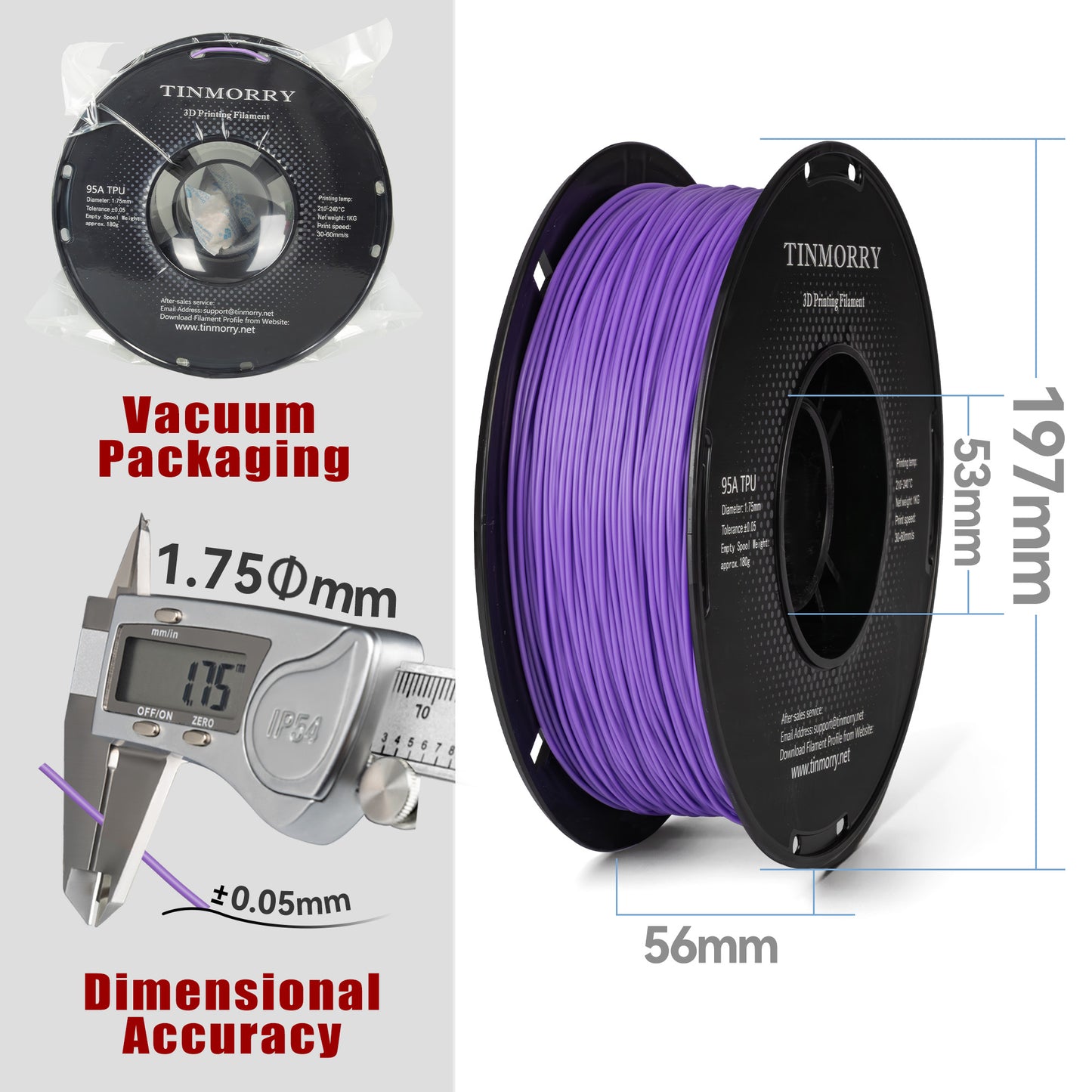 95A TPU 3D Printer Filament 1.75mm, 1 KG, Fluorescent Purple