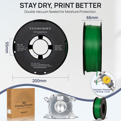 Glass Fiber PC 3D Printer Filament 1.75mm, 1 KG, Signal Green