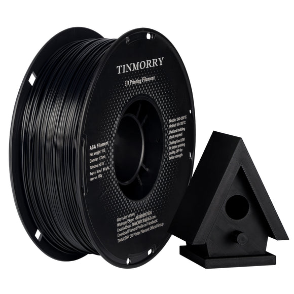 TINMORRY ASA-Filament 1,75 mm, hoch UV- und hitzebeständiges 3D-Druckerfilament, langlebig und robust, Maßgenauigkeit +/- 0,03 mm, perfekt zum Drucken von Funktionsteilen im Außenbereich, 1-kg-Spule, schwarz 