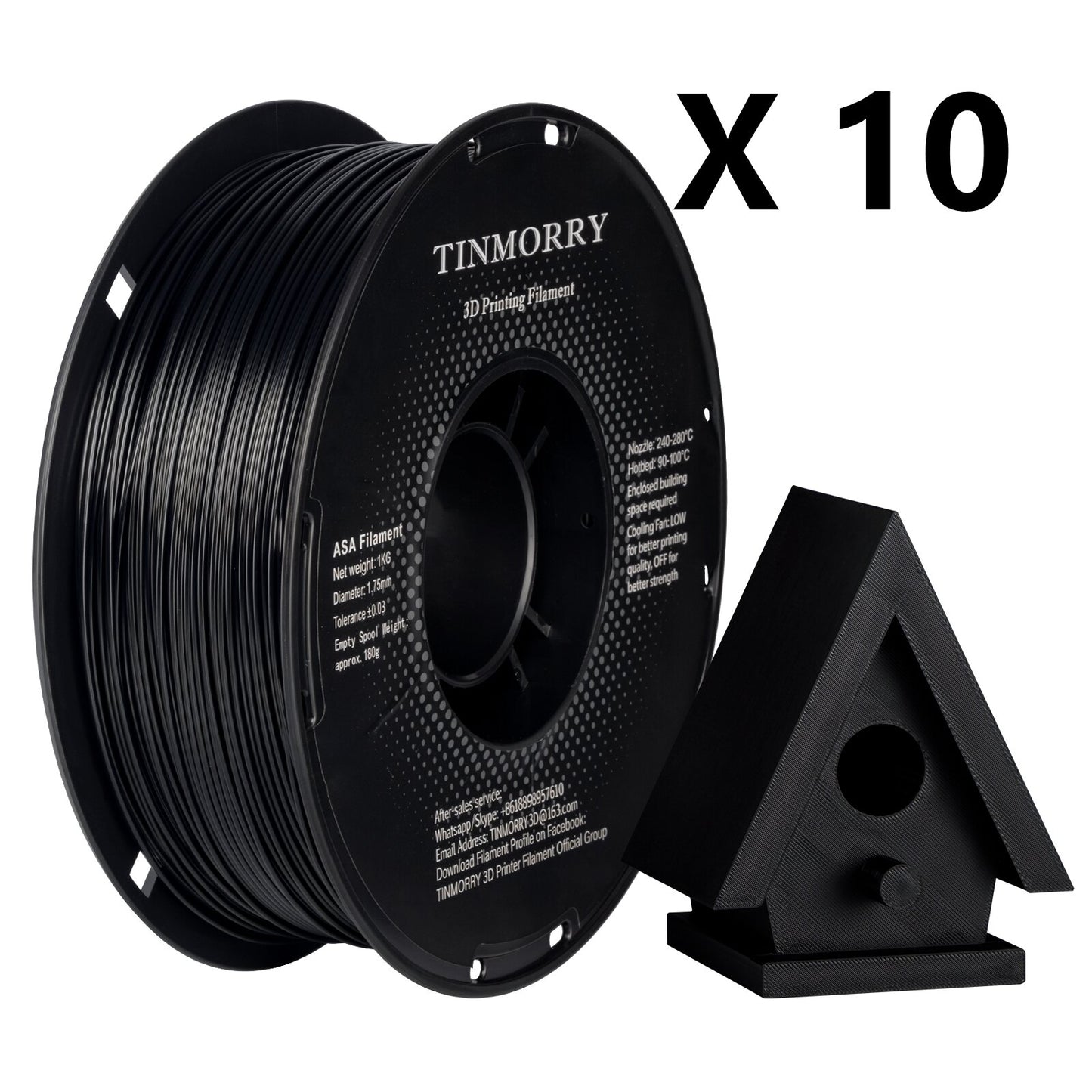 10 Rolls ASA 3D Printer Filament 1.75mm, 1 KG 1 Spool