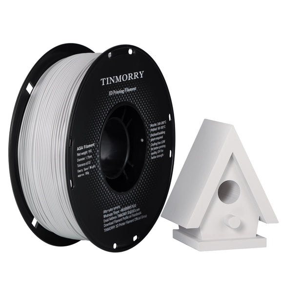 TINMORRY ASA-Filament 1,75 mm, hoch UV- und hitzebeständiges 3D-Druckerfilament, langlebig und robust, Maßgenauigkeit +/- 0,03 mm, perfekt zum Drucken von Funktionsteilen im Außenbereich, 1-kg-Spule, weiß 