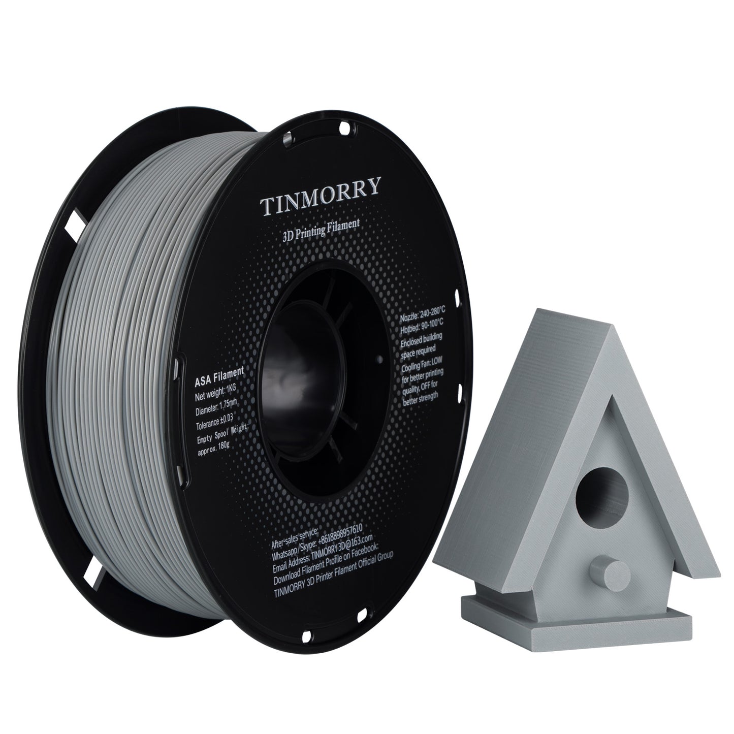 ASA 3D Printer Filament 1.75mm, 1 KG, Grey