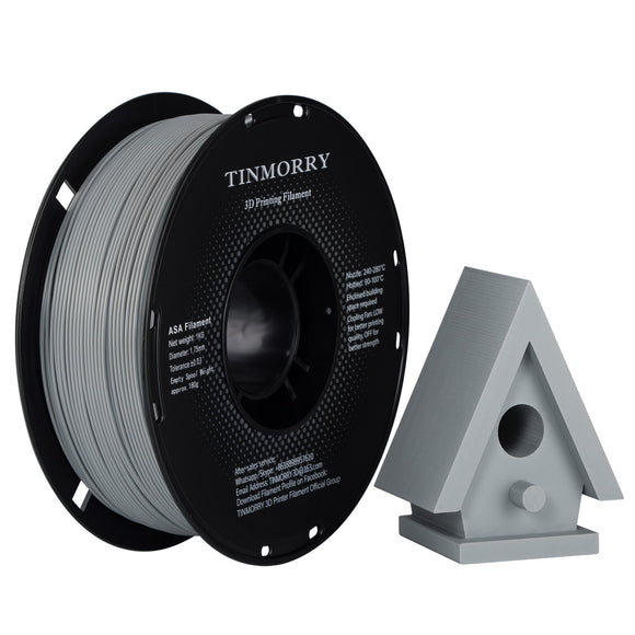 TINMORRY ASA-Filament 1,75 mm, hoch UV- und hitzebeständiges 3D-Druckerfilament, langlebig und robust, Maßgenauigkeit +/- 0,03 mm, perfekt zum Drucken von Funktionsteilen im Außenbereich, 1-kg-Spule, grau 