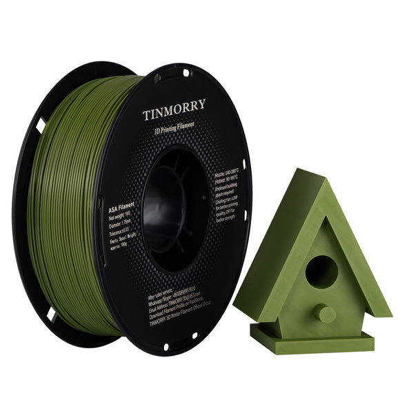 TINMORRY ASA-Filament 1,75 mm, hoch UV- und hitzebeständiges 3D-Druckerfilament, langlebig und robust, Maßgenauigkeit +/- 0,03 mm, perfekt zum Drucken von Funktionsteilen im Außenbereich, 1-kg-Spule, Olivgrün 