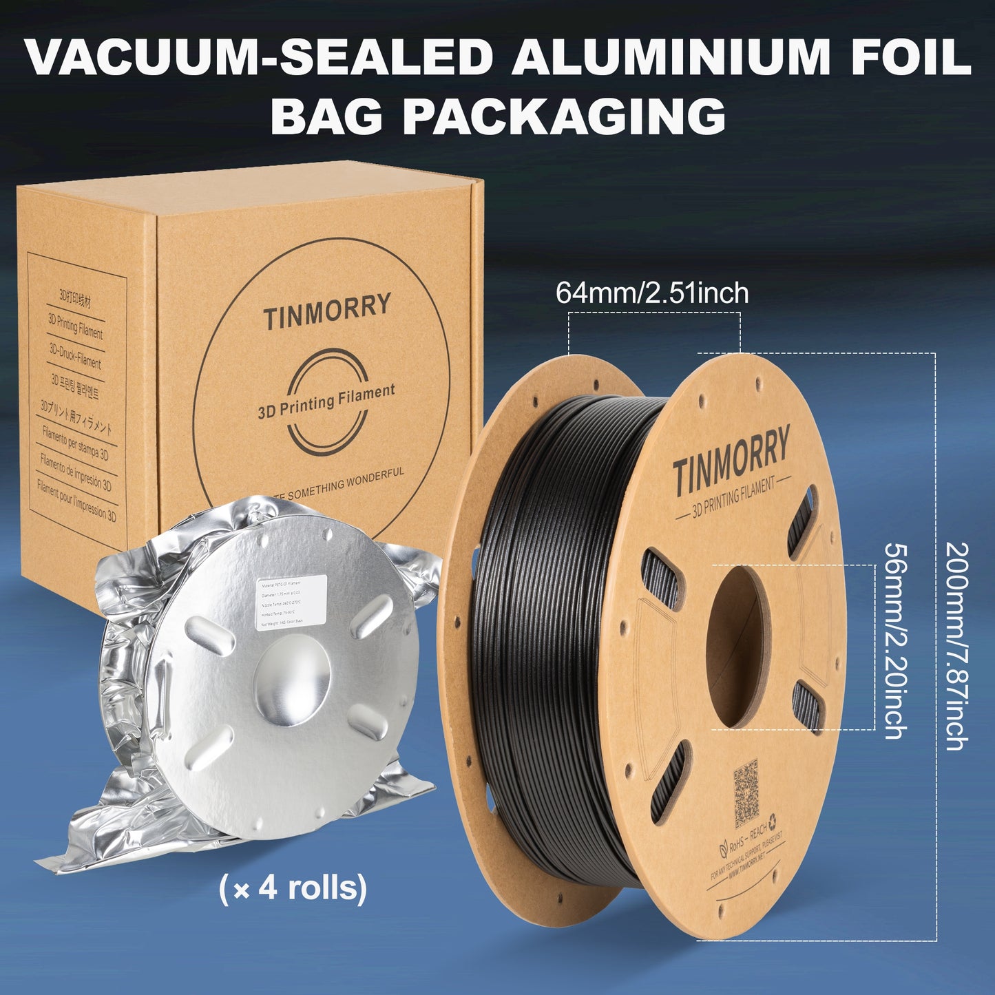 4 Rolls Value Pack & Save | Carbon Fiber PETG Filament, 1 KG 1 Spool, Black