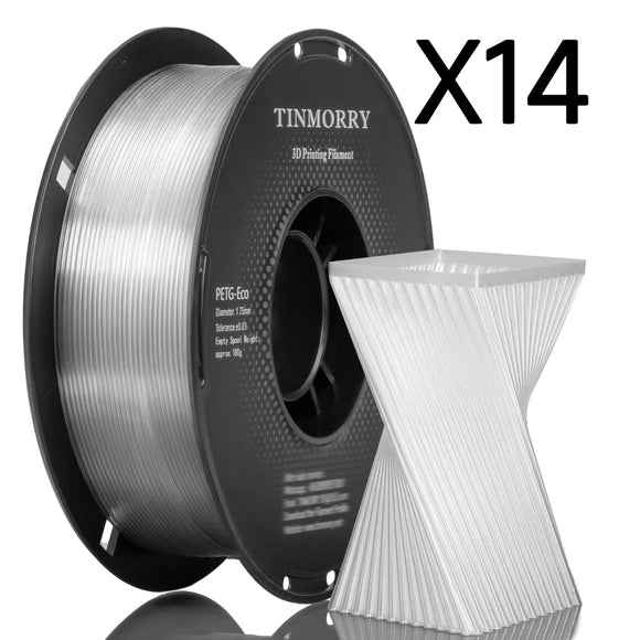 14 Rolls PETG Filament 1.75mm, TINMORRY PETG-ECO 3D Printing Filament  for FDM 3D Printers, 14 KG, Transparent