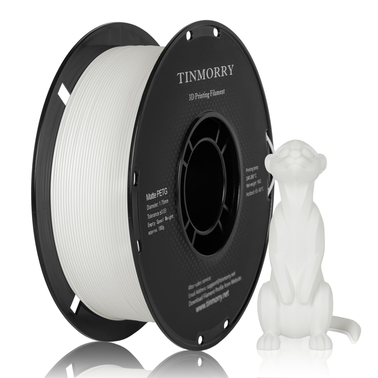 TINMORRY Matte PETG 3D-Druckfilament 1,75 mm, 1 kg, Matteschwarz