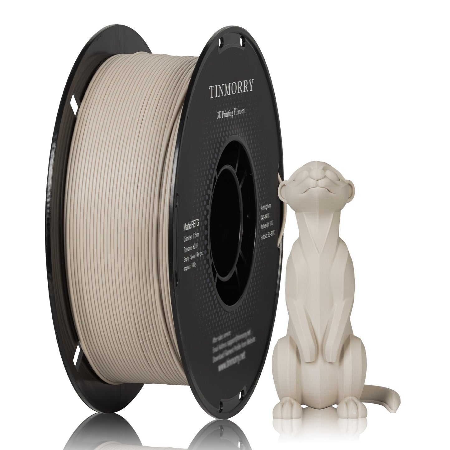 Matte PETG 3D Printer Filament 1.75mm, 1 KG, Matte Warm Light Grey