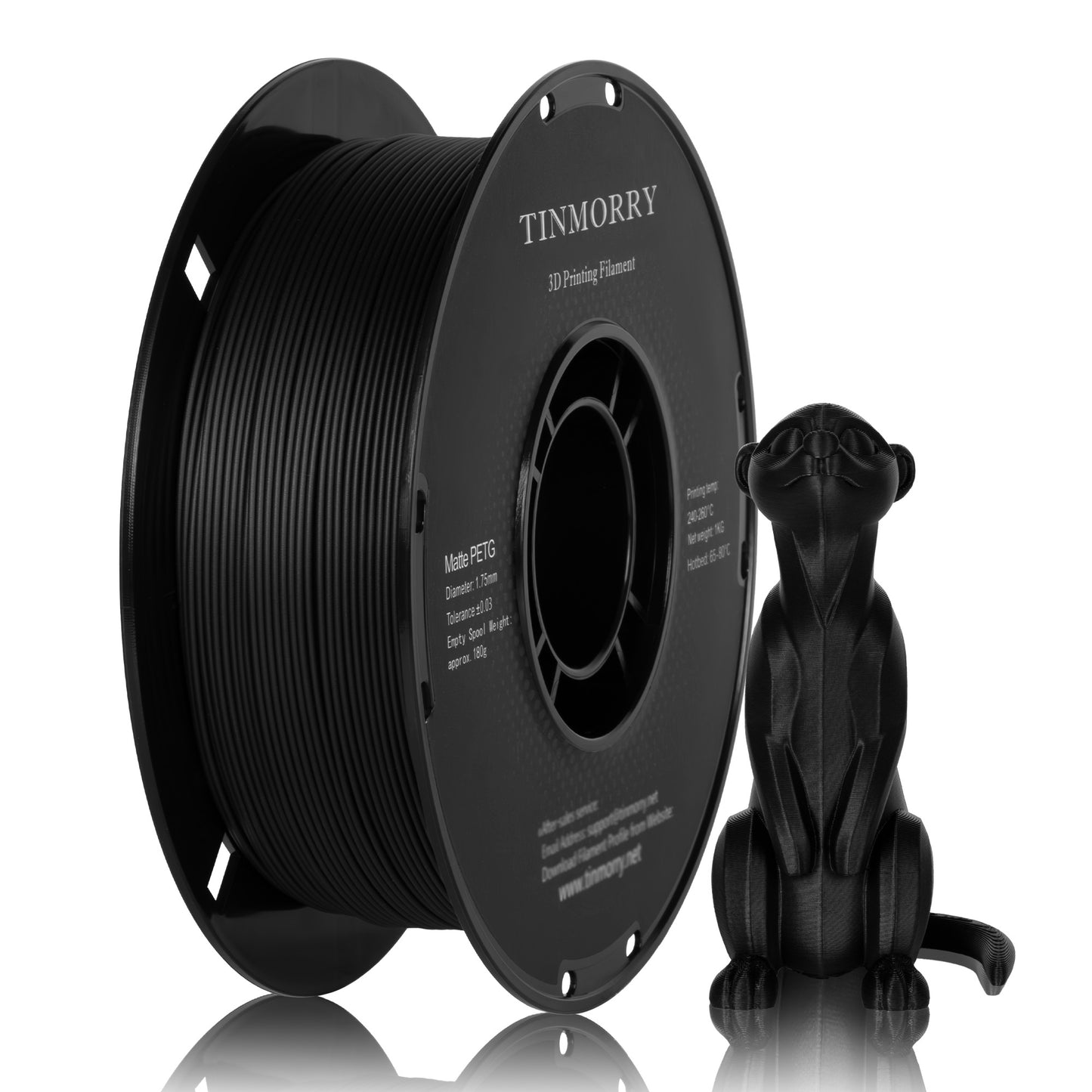 TINMORRY マットPETG 3Dプリンター用フィラメント 1.75mm、1kg、マットブラック