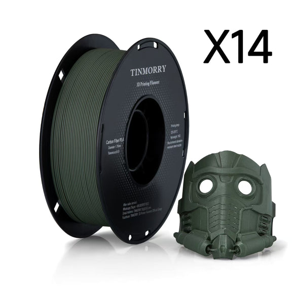 14 Rolls Carbon Fiber PLA Filament 1.75mm, TINMORRY PLA-CF 3D Printing Filament  for FDM 3D Printers, 14 KG, Grey Green