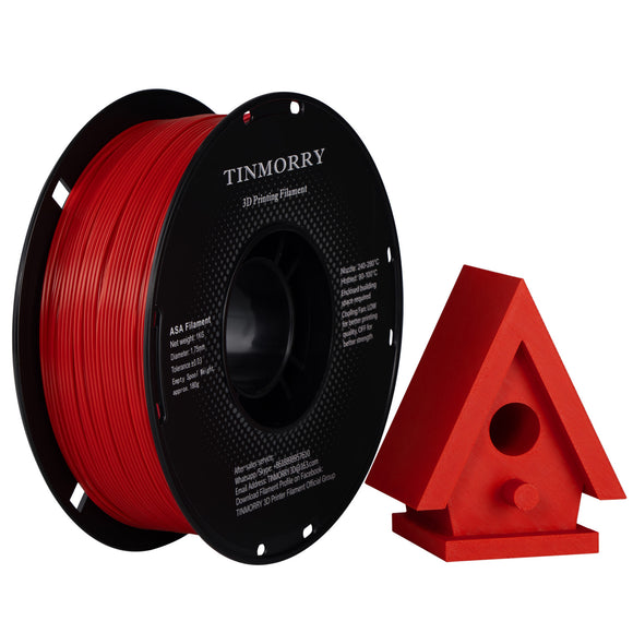 TINMORRY ASA Filament 1.75mm, High UV & Heat Resistant 3D Printer Filament, Durable & Toughness, Dimensional Accuracy +/- 0.03mm, Perfect for Printing Outdoor Functional Parts,1KG Spool, Red