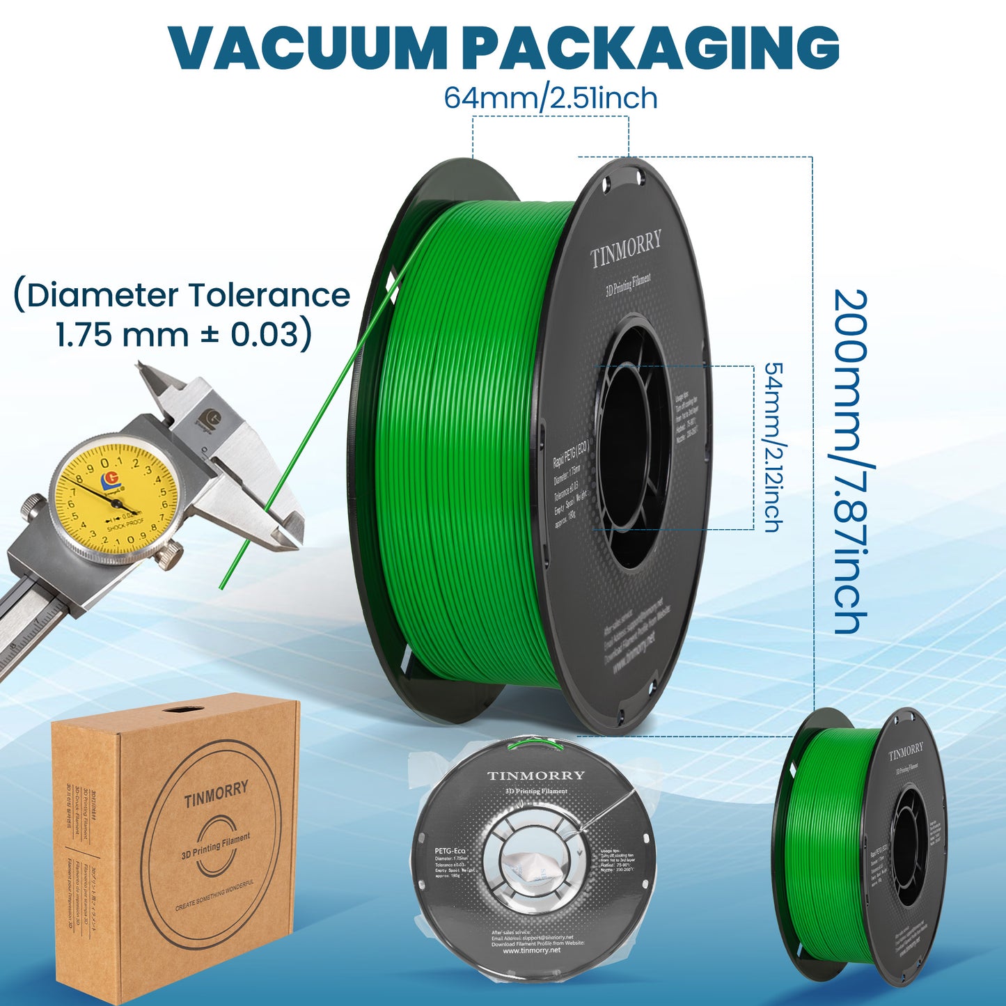 TINMORRY PETG-Filament 1,75 mm, Rapid PETG-Eco 3D-Druckfilament, kompatibel mit Bambu Lab/Creality K1C / FLASHFORGE Adventurer 5M FDM 3D-Drucker, 1 kg 1 Spule, Dunkelgrün 