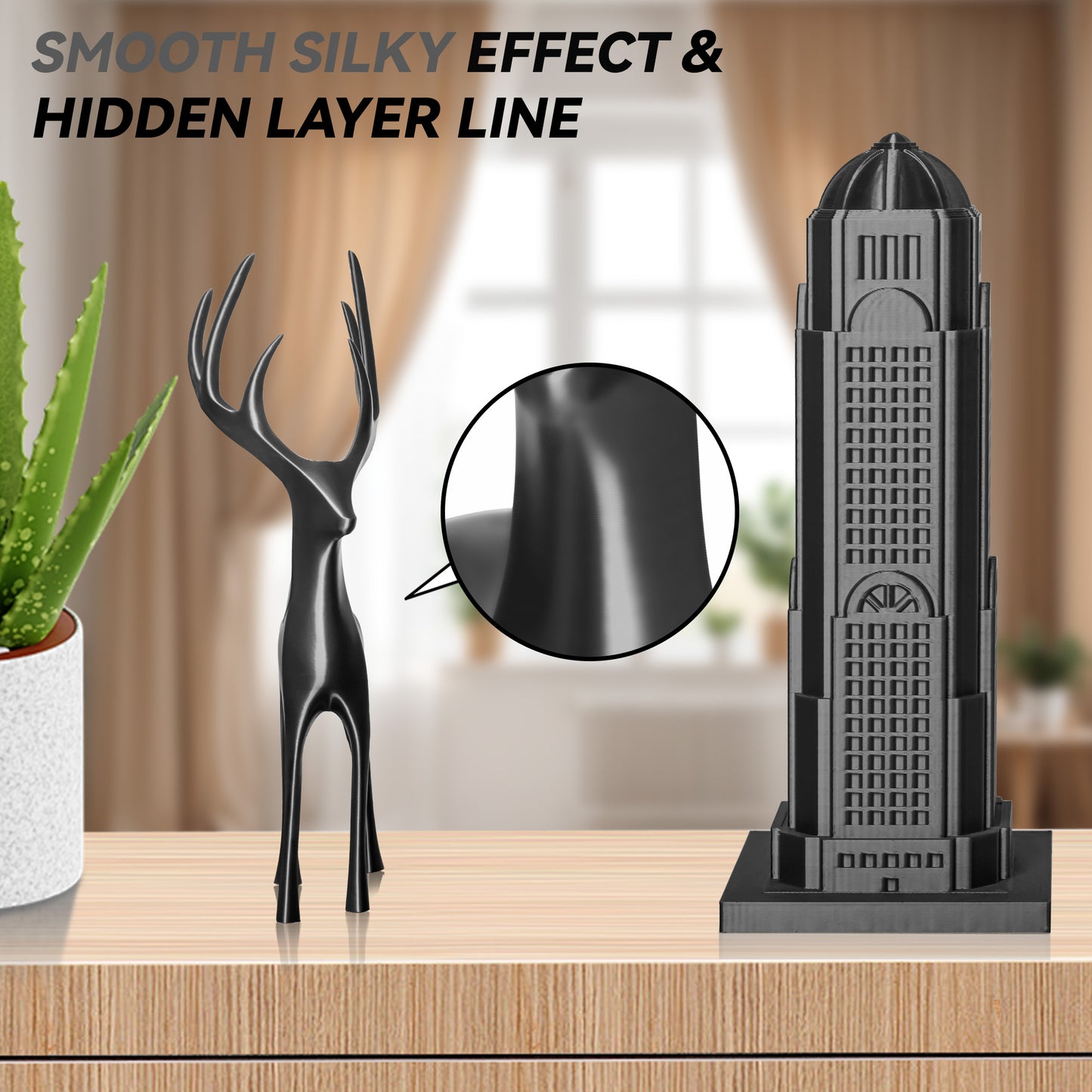 Silk PLA 3D Printer Filament 1.75mm, 1 KG, Silk Iron Black