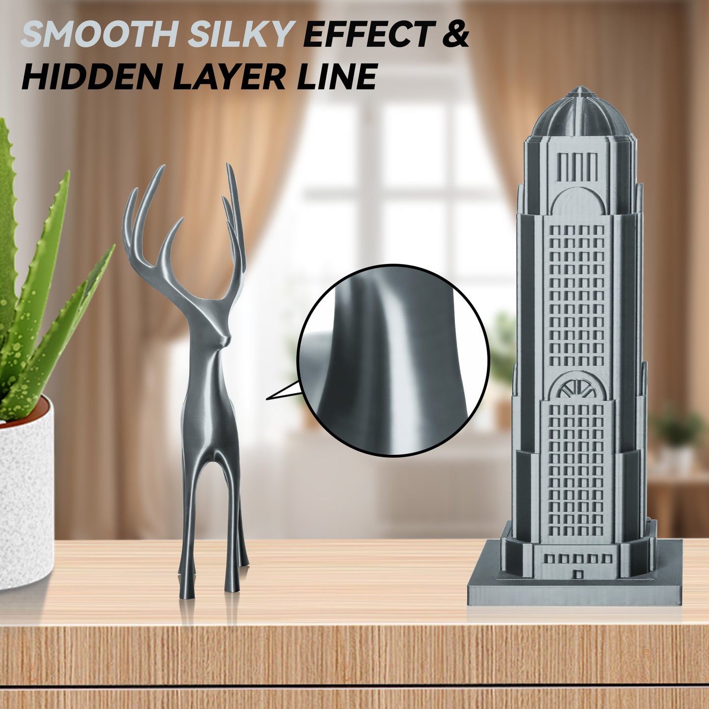 Silk PLA 3D Printer Filament 1.75mm, 1 KG, Silk Silver