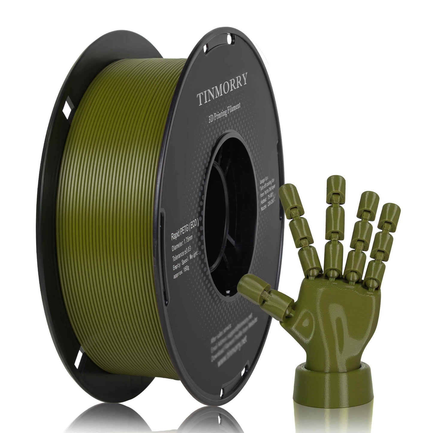 TINMORRY PETG-Filament 1,75 mm, Rapid PETG-Eco 3D-Druckfilament, kompatibel mit Bambu Lab/Creality K1C / FLASHFORGE Adventurer 5M FDM 3D-Drucker, 1 kg 1 Spule, Olivgrün 