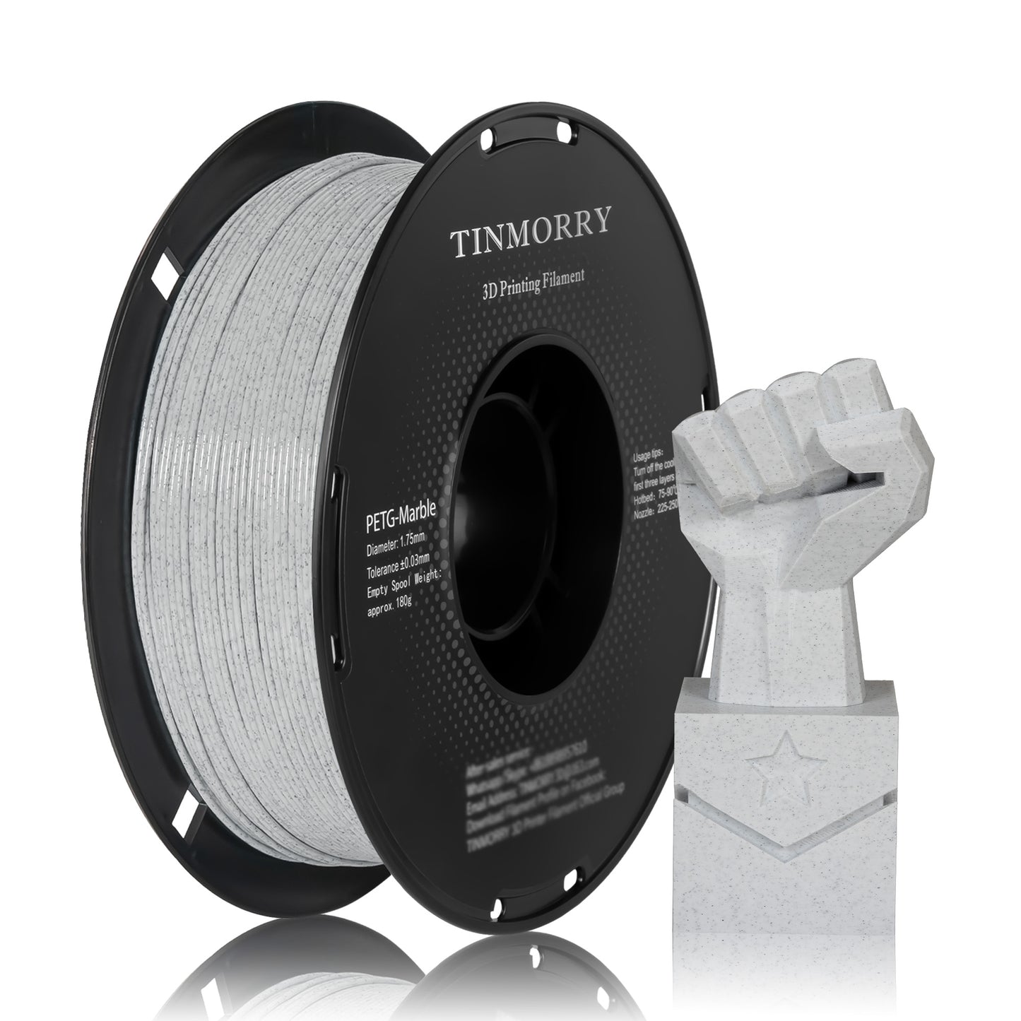 Marble PETG 3D Printer Filament 1.75mm, 1 KG， Marble White