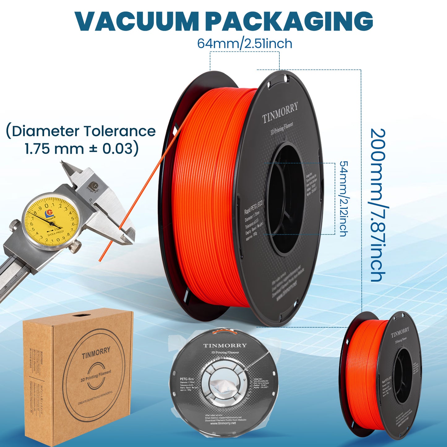 Rapid PETG-Eco 3D Printer Filament 1.75mm, 1 KG, Orange