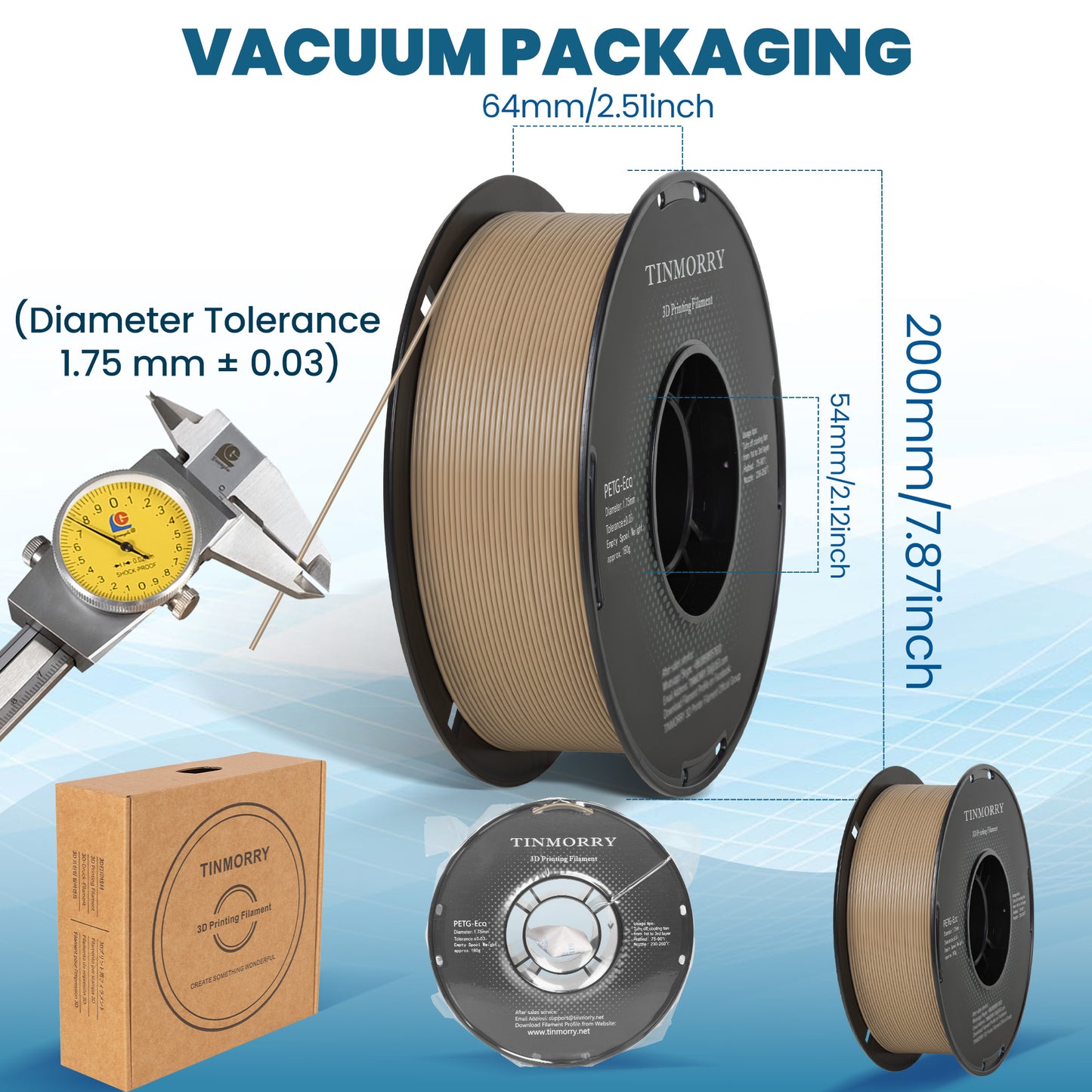TINMORRY PETG-Filament 1,75 mm, Rapid PETG-Eco 3D-Druckfilament, kompatibel mit Bambu Lab/Creality K1C / FLASHFORGE Adventurer 5M FDM 3D-Drucker, 1 kg 1 Spule, Aprikose 